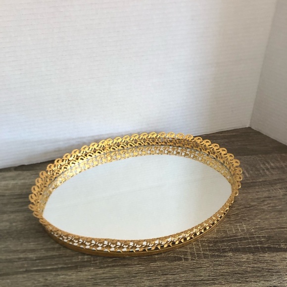 Vtg Ornate Gold Mirrored Vanity Tray - Picture 2 of 13